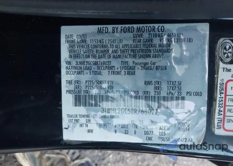 2011 Lincoln Mkz из США, поврежденный, VIN 3LNHL2GC5BR768027